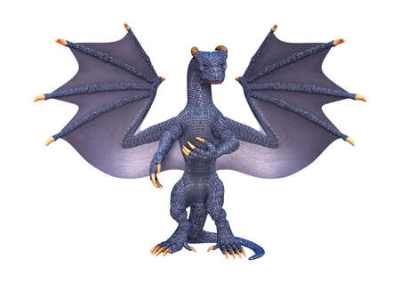 3D rendering of a blue fantasy dragon isolated on white backgroundの写真素材