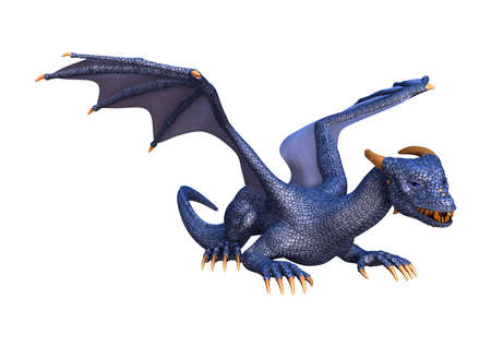 3D rendering of a blue fantasy dragon isolated on white backgroundの写真素材