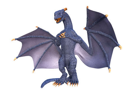 3D rendering of a blue fantasy dragon isolated on white backgroundの写真素材