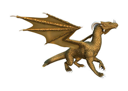 3D rendering of a fantasy dragon isolated on white backgroundの写真素材