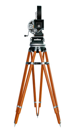 3D rendering of a filmmaker movie camera isolated on white backgroundの写真素材
