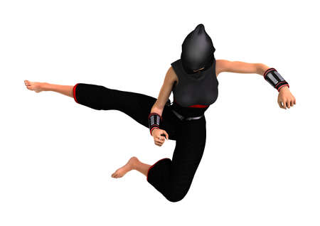 3D rendering of a female ninja isolated on white backgroundの写真素材