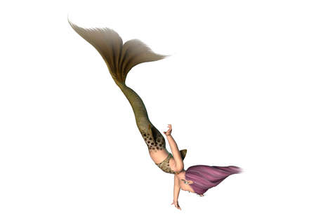 3D rendering of a little mermaid isolated on white backgroundの写真素材