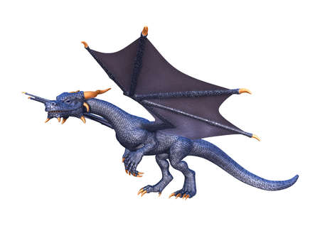 3D rendering of a blue fantasy dragon isolated on white background