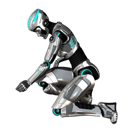 3D rendering of a female cyborg isolated on white backgroundの写真素材