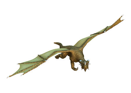 3D rendering of a fantasy dragon isolated on white backgroundの写真素材