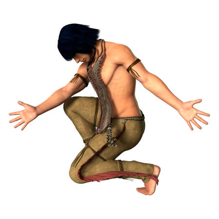 3D rendering of a native American man isolated on white backgroundの写真素材