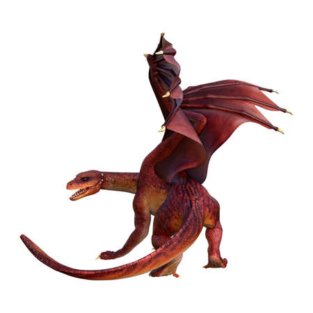3D rendering of a fantasy dragon isolated on white backgroundの写真素材