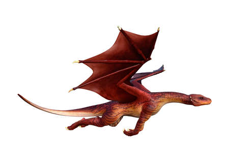 3D rendering of a fantasy dragon isolated on white backgroundの写真素材