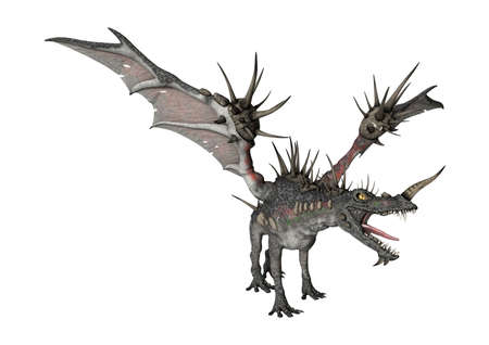 3D rendering of a fantasy spiky dragon isolated on white background