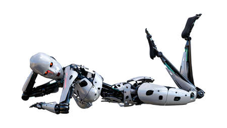 3D rendering of a female robot isolated on white backgroundの写真素材