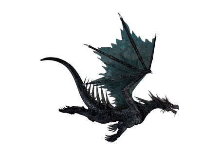 3D rendering of a black dragon isolated on white backgroundの写真素材