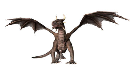 3D rendering of a fantasy dragon isolated on white backgroundの写真素材