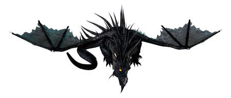 3D rendering of a black dragon isolated on white backgroundの写真素材