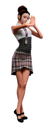 3D rendering of a beautiful teenager schoolgirl isolated on white backgroundの写真素材