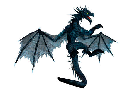3D rendering of a black dragon isolated on white backgroundの写真素材
