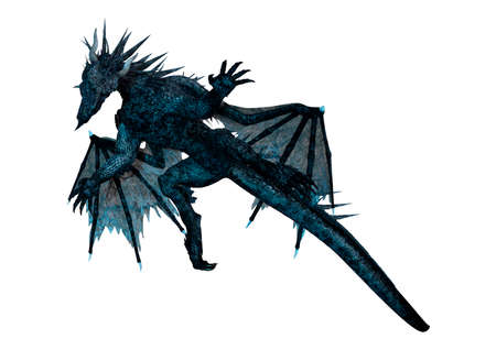 3D rendering of a black dragon isolated on white backgroundの写真素材