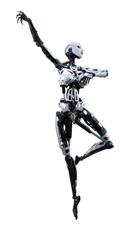 3D rendering of a female robot isolated on white backgroundの写真素材