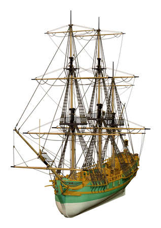 3D rendering of a  corvette, old ship isolated on white background