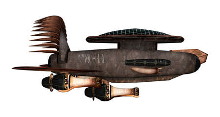 3D rendering of a fantasy cargo airship isolated on white background