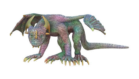 3D rendering of a fantasy dragon isolated on white backgroundの写真素材