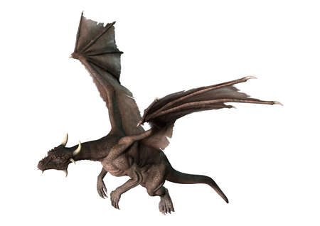 3D rendering of a fantasy dragon isolated on white backgroundの写真素材