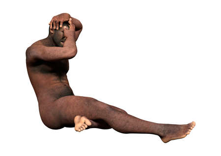 3D rendering of a male Homo Erectus isolated on white backgroundの写真素材