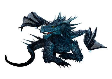 3D rendering of a black fantasy dragon isolated on white backgroundの写真素材