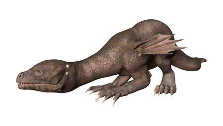 3D rendering of a fantasy hatchling dragon isolated on white backgroundの写真素材