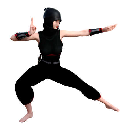 3D rendering of a female ninja isolated on white backgroundの写真素材