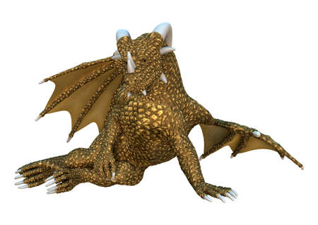 3D rendering of a fantasy dragon isolated on white backgroundの写真素材