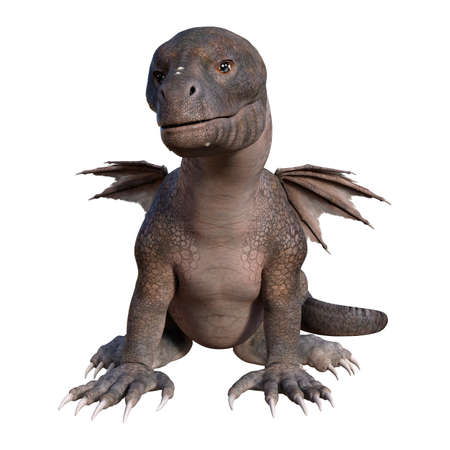3D rendering of a fantasy hatchling dragon isolated on white backgroundの写真素材