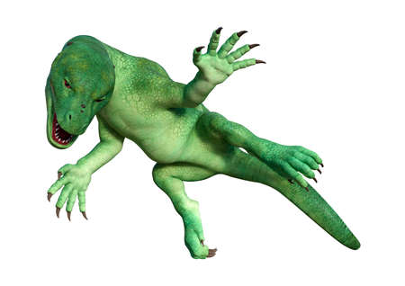 3D rendering of a green fantasy hatchling dragon isolated on white backgroundの写真素材