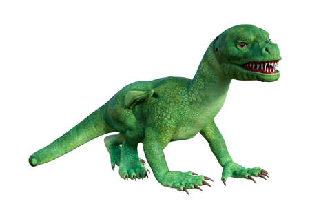 3D rendering of a green fantasy hatchling dragon isolated on white backgroundの写真素材