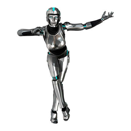 3D rendering of a female robot isolated on white backgroundの写真素材