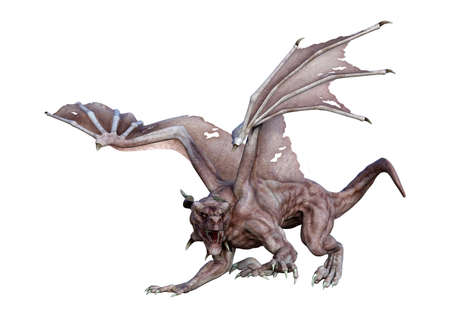 3D rendering of a fantasy vampire dragon isolated on white backgroundの写真素材