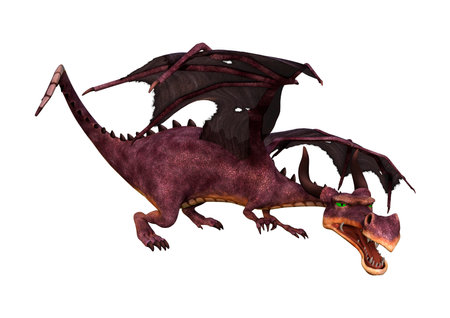 3D rendering of a fantasy dragon isolated on white backgroundの写真素材