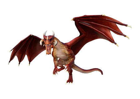 3D rendering of a fantasy dragon isolated on white backgroundの写真素材