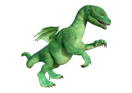 3D rendering of a green fantasy hatchling dragon isolated on white backgroundの写真素材