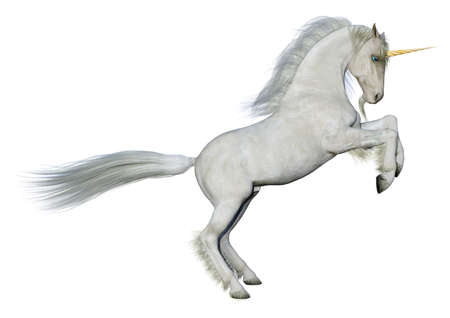 3D rendering of a fairy tale white unicorn isolated on white background