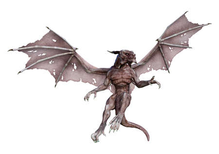 3D rendering of a fantasy vampire dragon isolated on white backgroundの写真素材