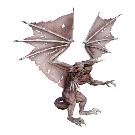 3D rendering of a fantasy vampire dragon isolated on white backgroundの写真素材
