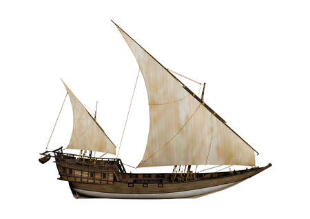 3D rendering of a sailing ship isolated on white background