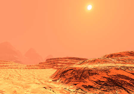 3D rendering of a red planet Mars landscape