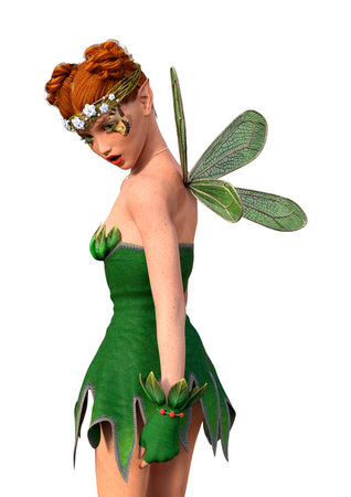 3D rendering of a spring fairy isolated on white backgroundの写真素材