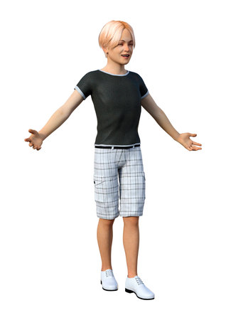 3D rendering of a teenager boy isolated on white backgroundの写真素材