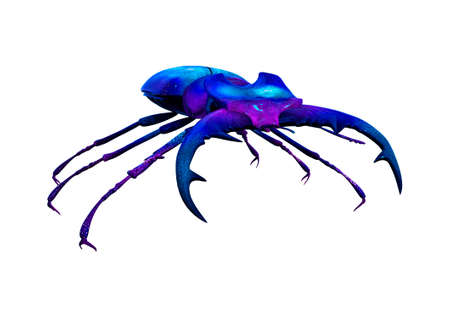 3D rendering of a blue stag beetle isolated on white backgroundの写真素材