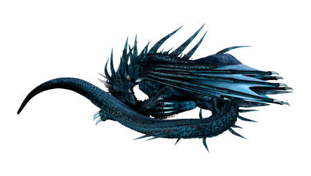 3D rendering of a black fairy tale dragon isolated on white backgroundの写真素材