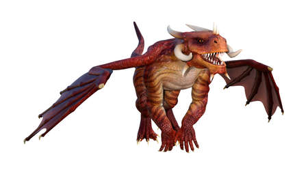 3D rendering of a red fairy tale dragon isolated on white background