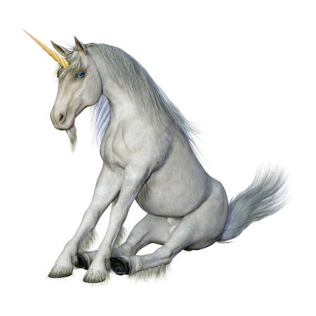 3D rendering of a fairy tale white unicorn isolated on white background